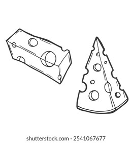 Queijo orgânico manteiga de leite alimento fresco vetor mão desenhada ilustração set