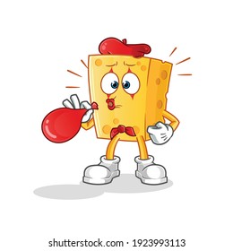 cheese pantomime blowing balloons character. cartoon mascot vector