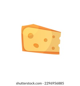 Cheese part isolated on white background. Cheese flat icon.  Vector cartoon illustration