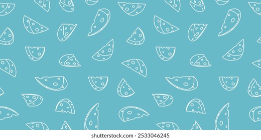 Cheese pattern background. Seamless pattern of cheese doodle illustration background.	Cheese doodle pattern background. Seamless Pattern of a Cheese. 