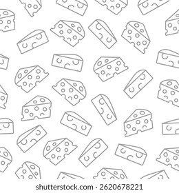Cheese pattern background. Seamless motif of cheese doodle. Hand drawn black and white cheese wallpaper