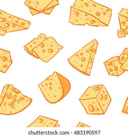 Cheese pattern including seamless on white background. Hand drawn cheese vector. cheese with clipping path.