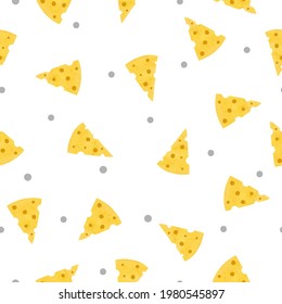 Cheese pattern. Vector seamless illustration with pieces of cheese.	