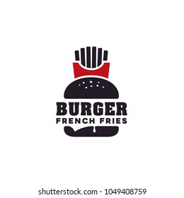 Cheese Patty Burger Hamburger With French Fries Potato Logo Design 