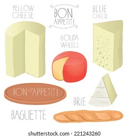 Cheese peaces, vector illustration.