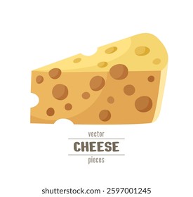 Cheese piece with big holes vector icon. Slice and dice. Cute food element. Image for tasty snack, chips, sauce package, ads design. Craft cheesemaking. Semihard type. Dutch Maasdam. Cartoon 3d sign