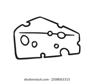 Cheese piece single Doodle hand drawn line icon. slice cheese for menu, design restaurant, cafe. Vector illustration