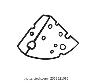 Peça de queijo ícone de linha desenhada à mão Doodle. fatia de queijo para menu, restaurante de design, café. Ilustração vetorial