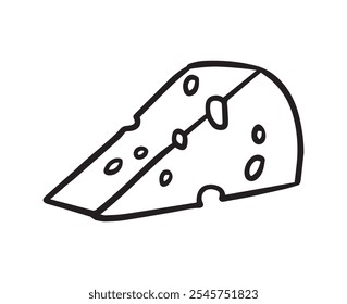 Cheese piece single Doodle hand drawn line icon. slice cheese for menu, design restaurant, cafe. Vector illustration