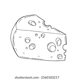 Cheese piece single Doodle hand drawn line icon. slice cheese for menu, design restaurant, cafe. Vector illustration