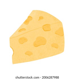 Cheese piece vector flat illustration. Maasdam or emmental fresh and tasty cheese cut into triangle. Delicious cheese product for restaurant or dairy shop.