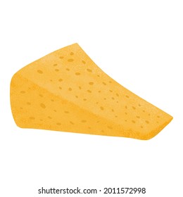 Ilustración plana vectorial de pieza de queso. queso parmesano o gouda fresco y sabroso cortado en triángulo. Delicioso producto de queso para restaurante o tienda de productos lácteos.