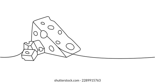 Cheese pieces one line continuous drawing. Cheese products continuous one line illustration. Vector minimalist linear illustration