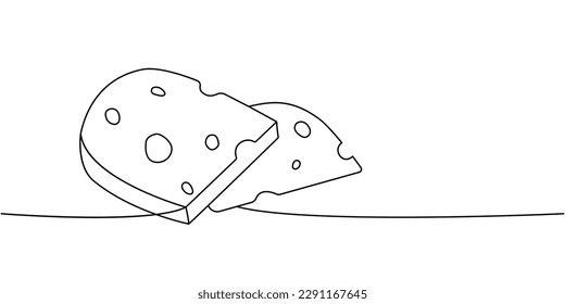 Cheese pieces one line continuous drawing. Cheese products continuous one line illustration. Vector minimalist linear illustration.
