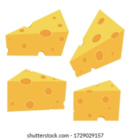 Caricatura vectorial de piezas de queso aislada en fondo blanco.