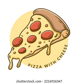 Cheese Pizza Fastood Logo. Food and Drink Illustration. Slice Pizza Yummy Icon Symbol