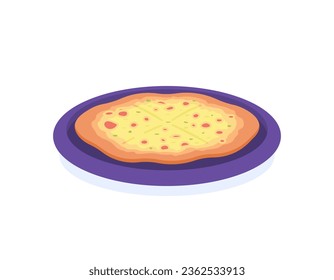 cheese pizza. illustration of a pizza plate full of cheese and pieces of meat. food and bread. flat or cartoon illustration design. Cheese Pizza Day vector elements. white background