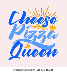 Queijo Pizza Queen Graphic Template, Engraçado Fast Food Pizza Celebration Graphic Illustration Design 