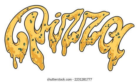 Cheese pizza vintage colorful sticker with yellow lettering hot cheese with Italian seasoning for diner or restaurant poster vector illustration