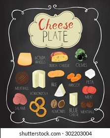 Cheese plate, board menu design or poster.