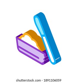 cheese in plate and knife icon vector. isometric cheese in plate and knife sign. color isolated symbol illustration