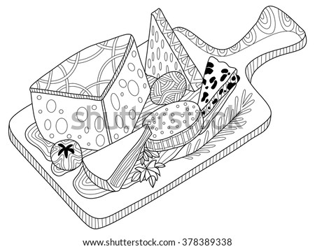 cheese platter coloring book illustration stock vector