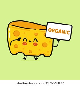Cheese poster character. Vector hand drawn cartoon kawaii character illustration. Isolated green background. Cheese and poster