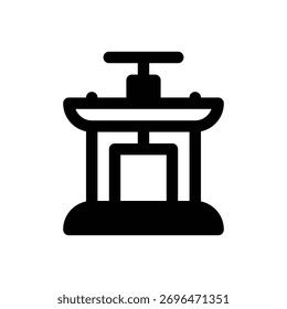 Prensa de queso. Icono de Vector de trazo delineado con detalles rellenos de negro.
