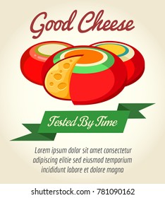 Cheese product retro poster. Dutch cheese like gauda vintage placard vector illustration