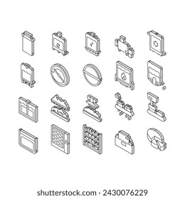 Cheese Production Collection isometric icons set. Cheese Preparing Factory Industrial Equipment And Refrigerator, Heating And Cheesemaking Machine Concept Linear Pictograms. Contour .