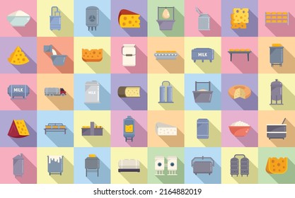 Cheese production icons set flat vector. Milk food. Making butter