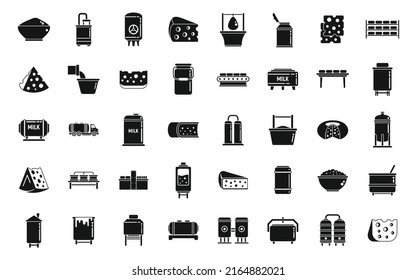 Los iconos de producción de queso establecen un vector simple. Comida de leche. Fabricando mantequilla