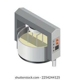 Composición isométrica de la producción de queso con instalaciones de equipamiento factoría y maquinaria aislada de vectores