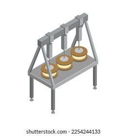 Cheese production isometric composition with factory equipment facilities machinery isolated vector illustration