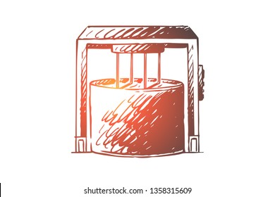 Cheese, production, machine, production, technology concept. Hand drawn machine for cheese production concept sketch. Isolated vector illustration.