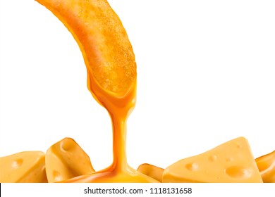 Cheese puffs dipping salty sauce in 3d illustration on white background