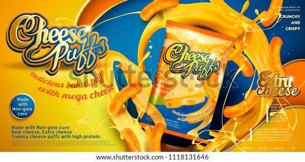 Download Cheese Puffs Package Design Splashing Ingredients Stock Vector Royalty Free 1118131646 Yellowimages Mockups