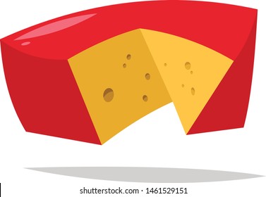 Cheese in a red wrap with a cut from the circle. Flat vector illustration in cartoon style isolated on white background.