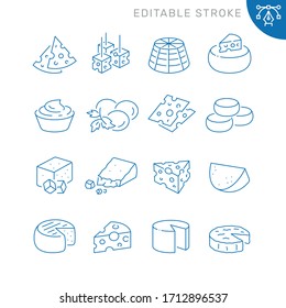 Cheese related icons. Editable stroke. Thin vector icon set