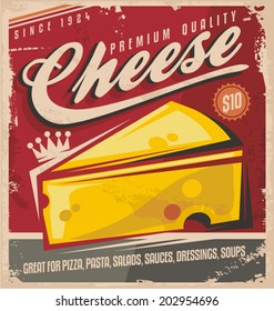 Cheese Retro Poster Design. Premium Quality Dairy Products Vintage Vector Label Concept.