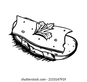 Cheese sandwich Hand-drawn bakery element Vector doodles. For cafe and bakery menus