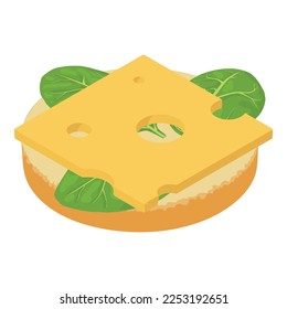 Cheese sandwich icon isometric vector. Sandwich with cheese slice and spinach. Food concept, snack, appetizer