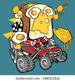 cheese sandwich playing basketball cartoon illustration for tshirt design and sticker design