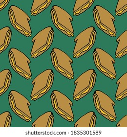 Cheese sandwich ,seamless pattern on green background.