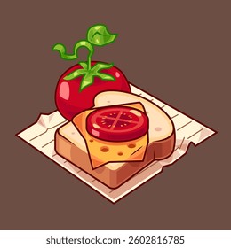 Cheese sandwich with tomato and bread, vector illustration