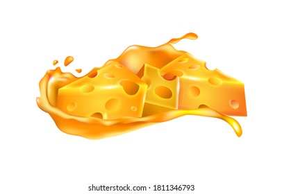 Cheese Sauce and Sliced Cheeses on the Melted Sauce Vector 3d Illustration