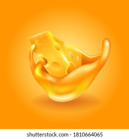 Cheese Sauce Sliced Triangle Cheese And Creamy Cheddar Sauce 3d Vector Illustration