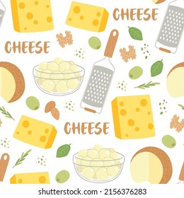 Dibujo vectorial de diseño plano de productos lácteos con patrón transparente de queso