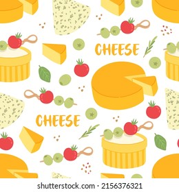 Cheese seamless pattern dairy product flat design vector illustration