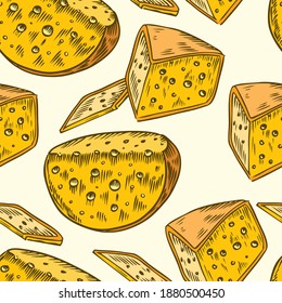 Cheese seamless pattern. Hand drawn food background. Vector illustration - eps.
